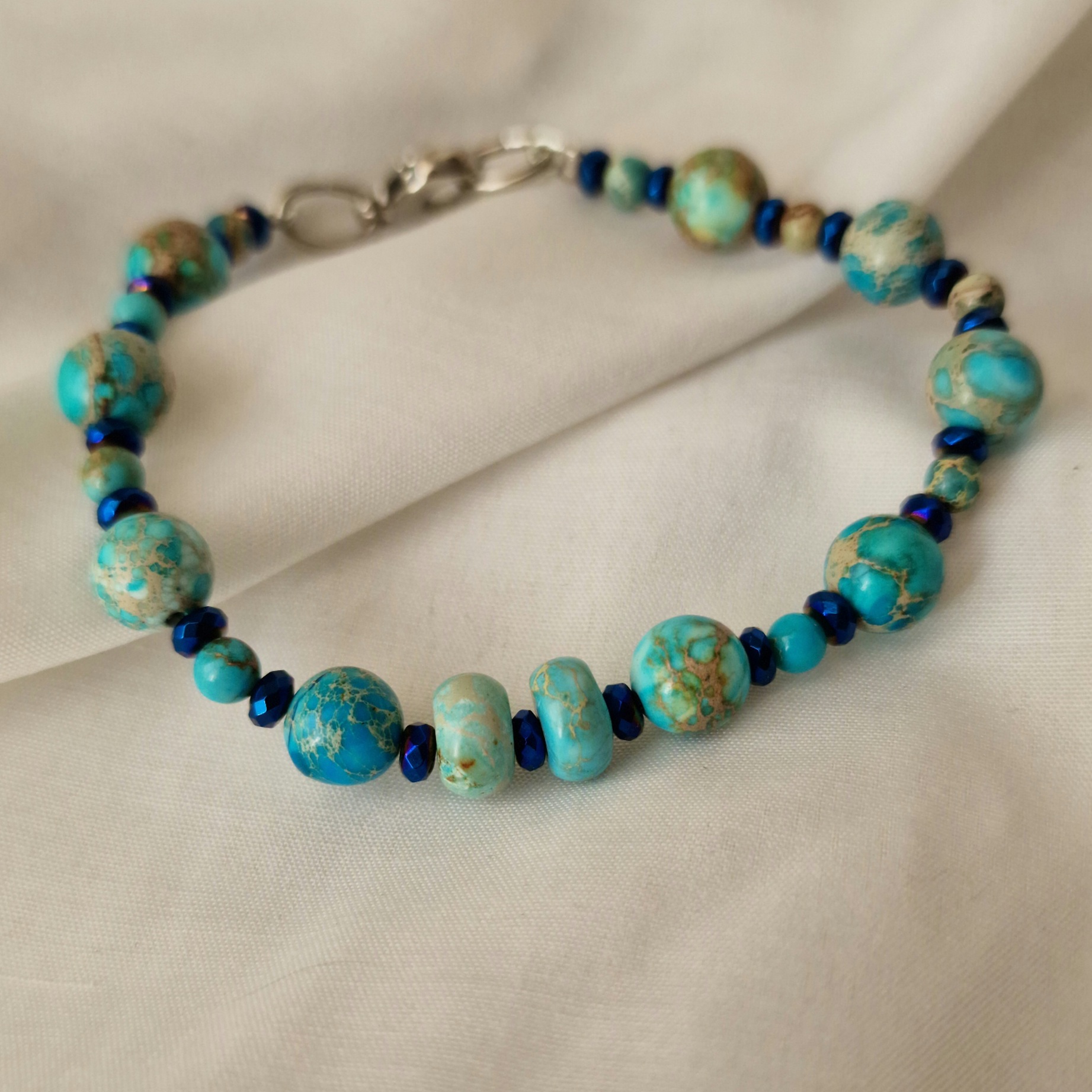 Bracciale diaspro imperiale e ematite blu