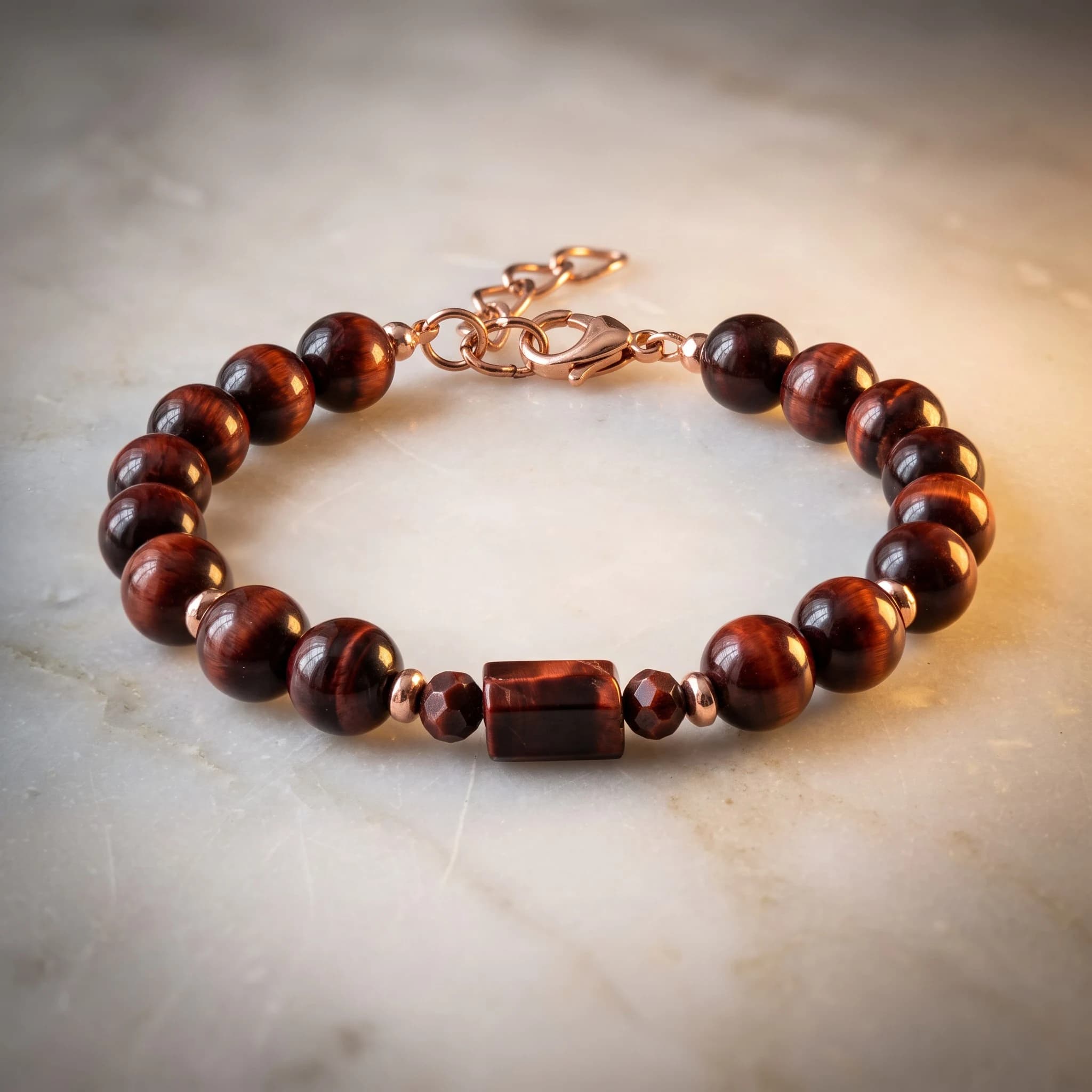 Bracciale occhio di tigre rosso e ematite rosé — foto 3