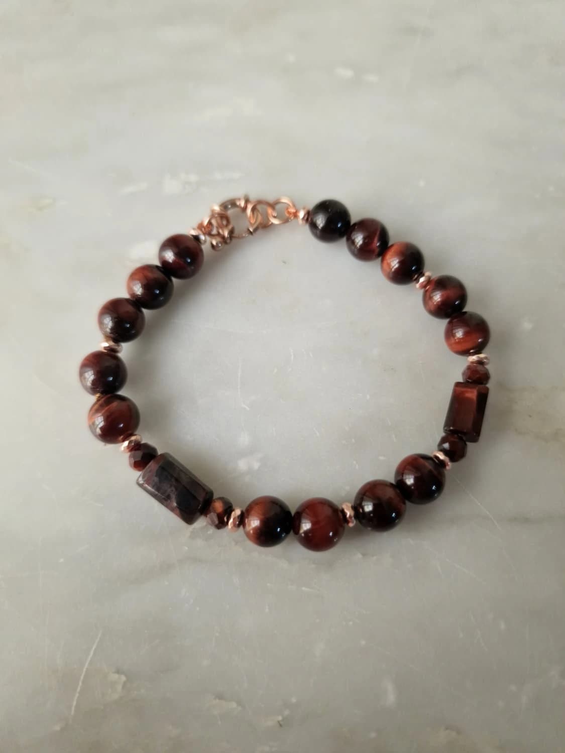 Bracciale occhio di tigre rosso e ematite rosé — foto 2