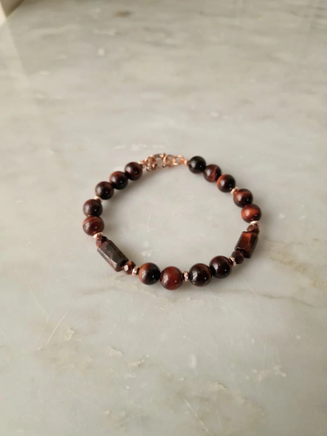 Bracciale occhio di tigre rosso e ematite rosé — foto 5