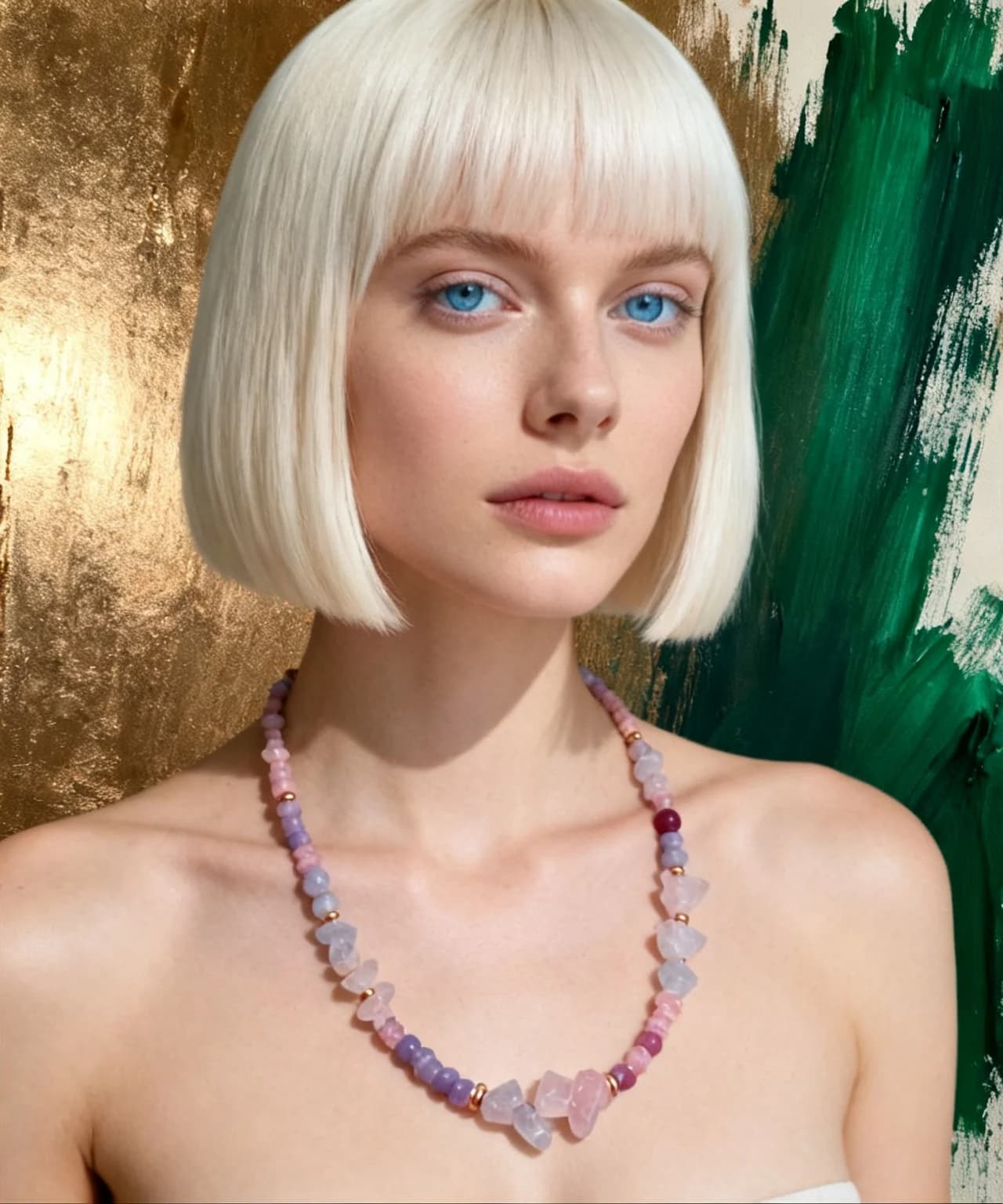 Collana quarzo rosa a chips, giada lavanda e ematite rosa — foto 1