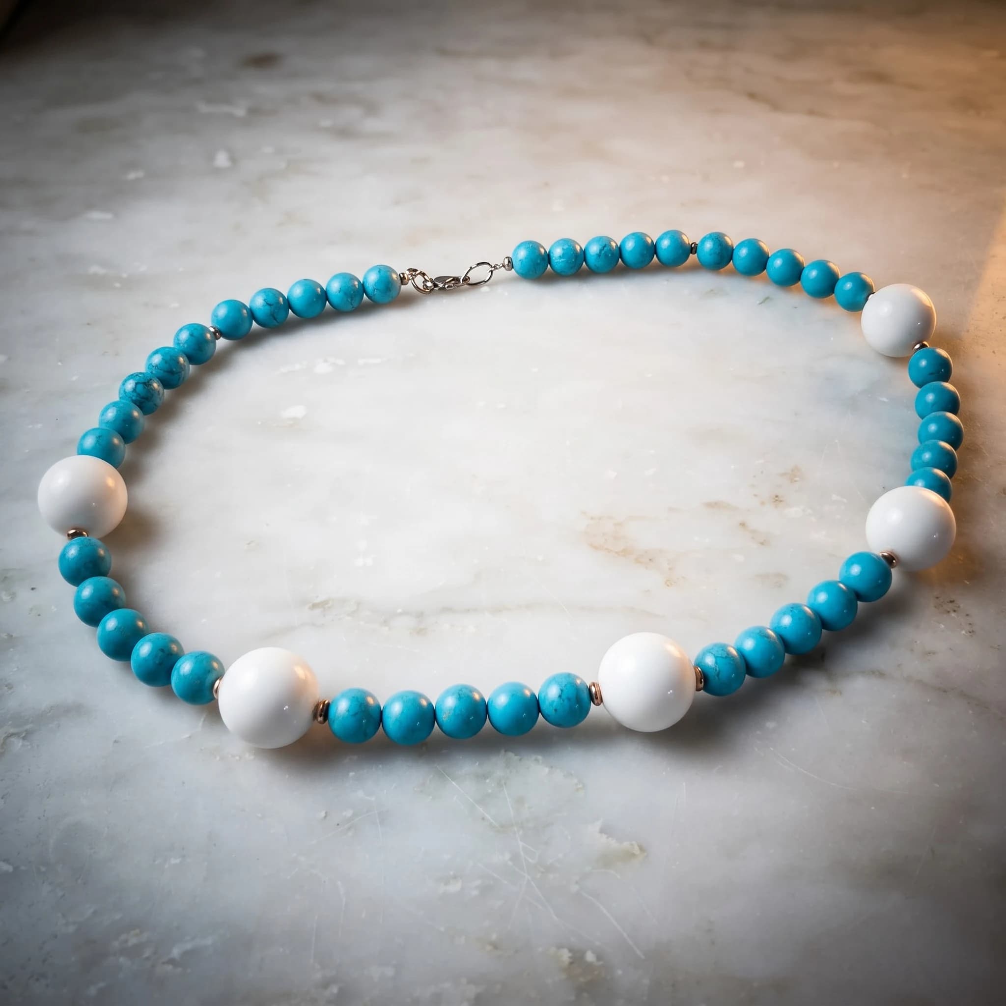 Collana pasta di turchese, agata bianca e ematite rosa — foto 2