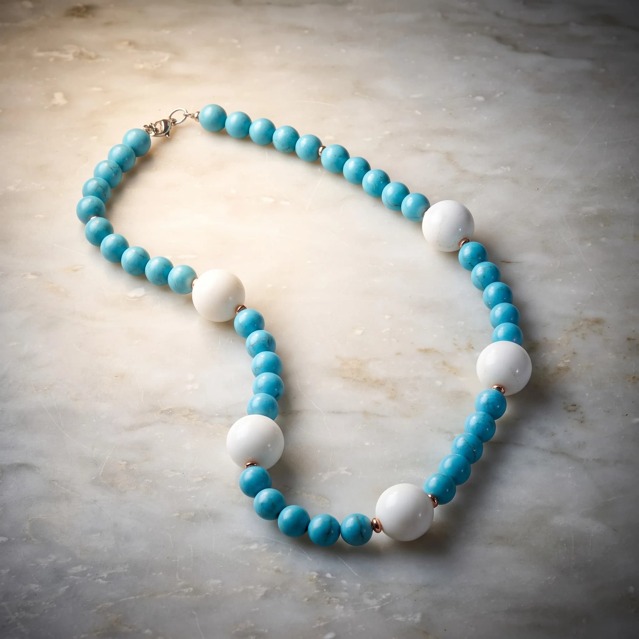 Collana pasta di turchese, agata bianca e ematite rosa — foto 3