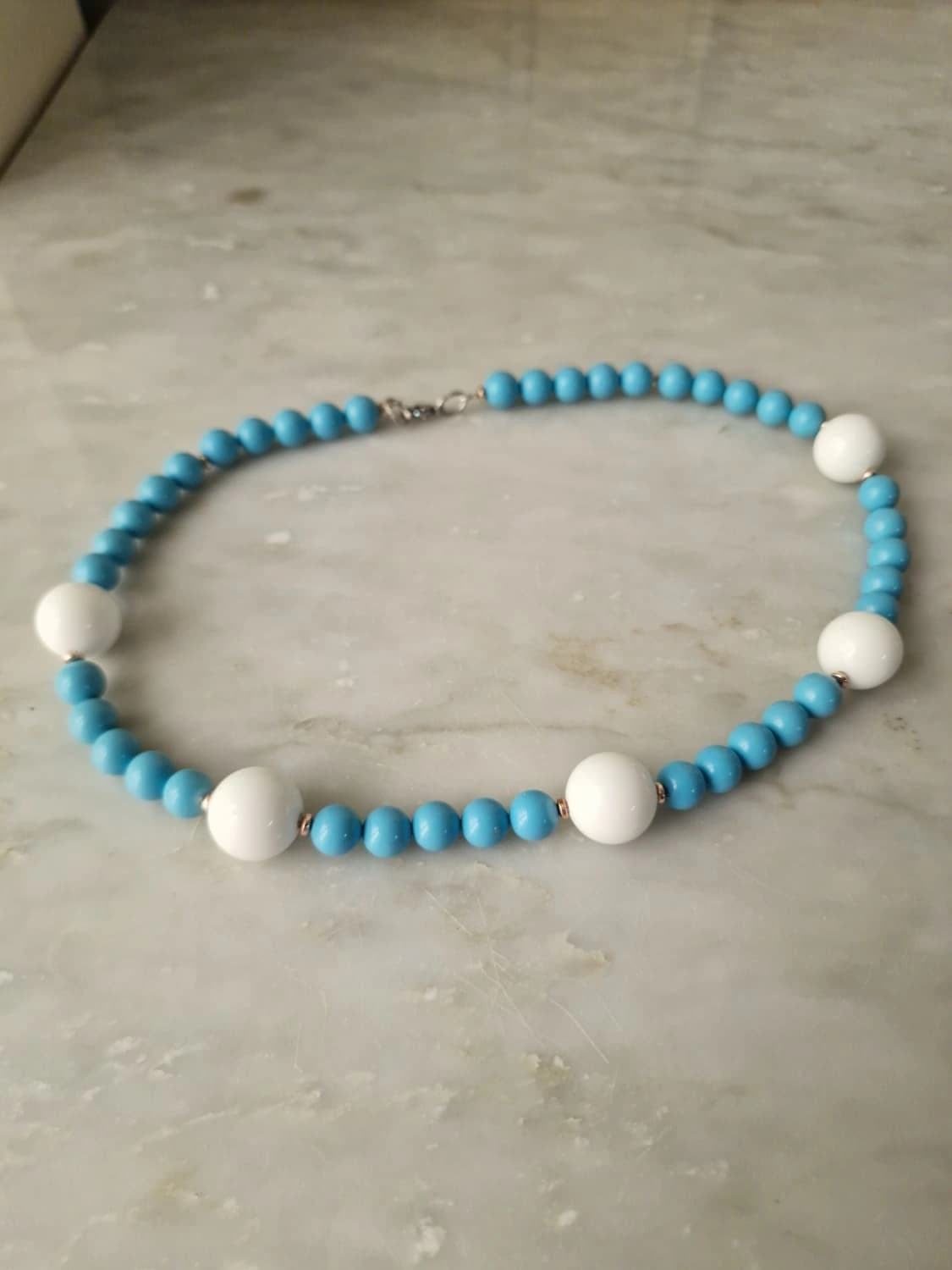 Collana pasta di turchese, agata bianca e ematite rosa — foto 2
