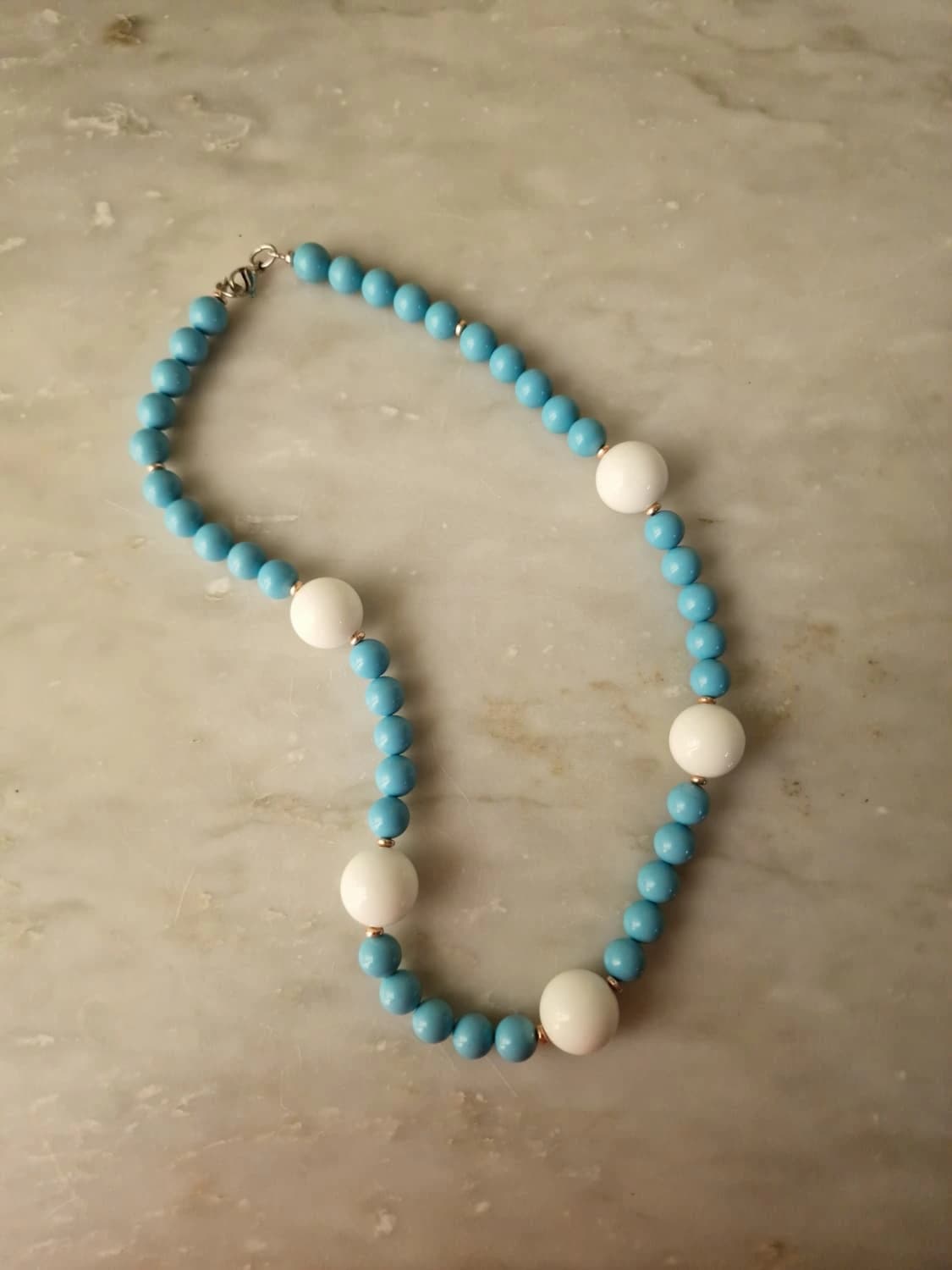 Collana pasta di turchese, agata bianca e ematite rosa — foto 3