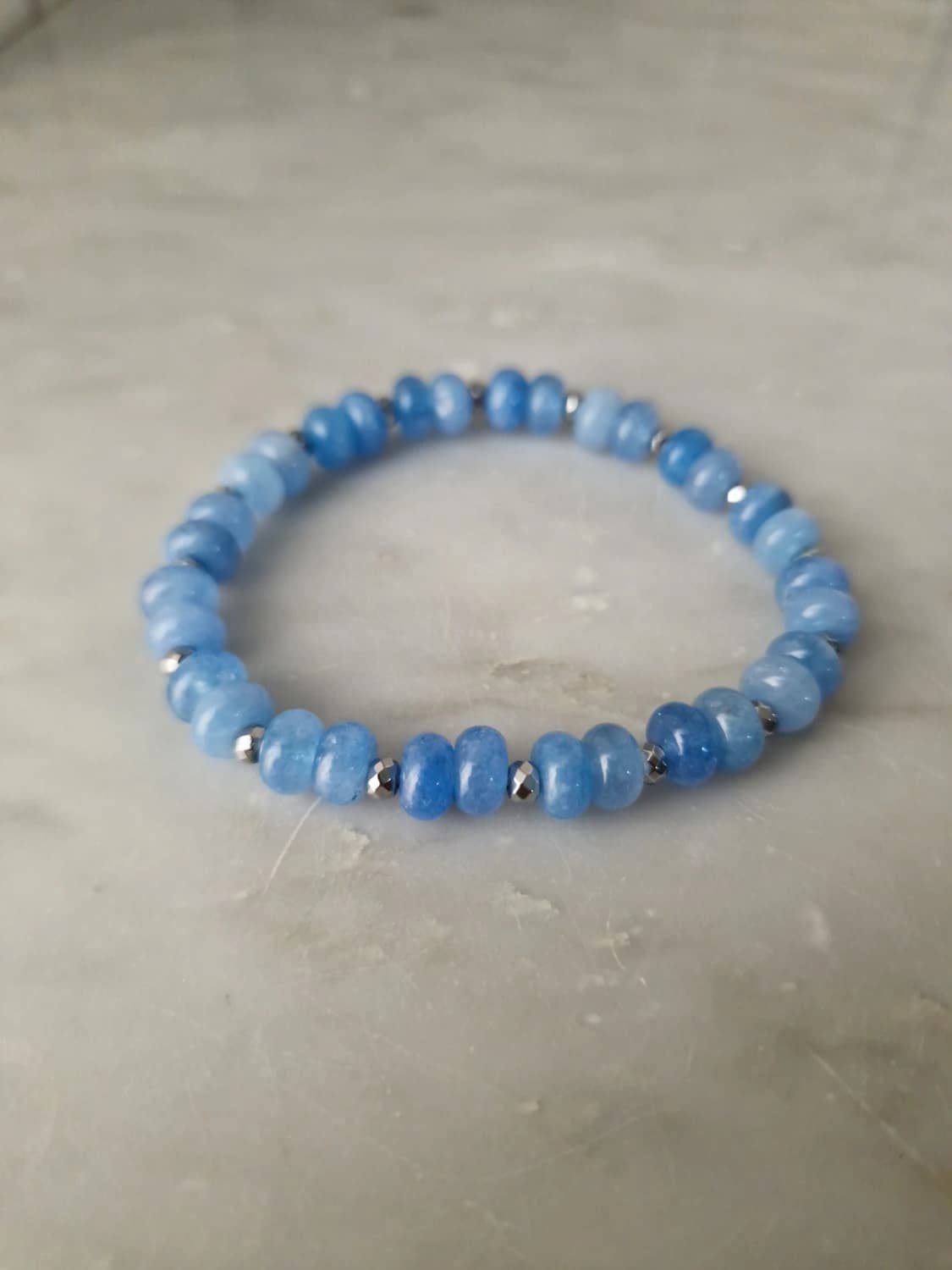 Bracciale elastico quarzo spugna azzurro e ematite silver — foto 5