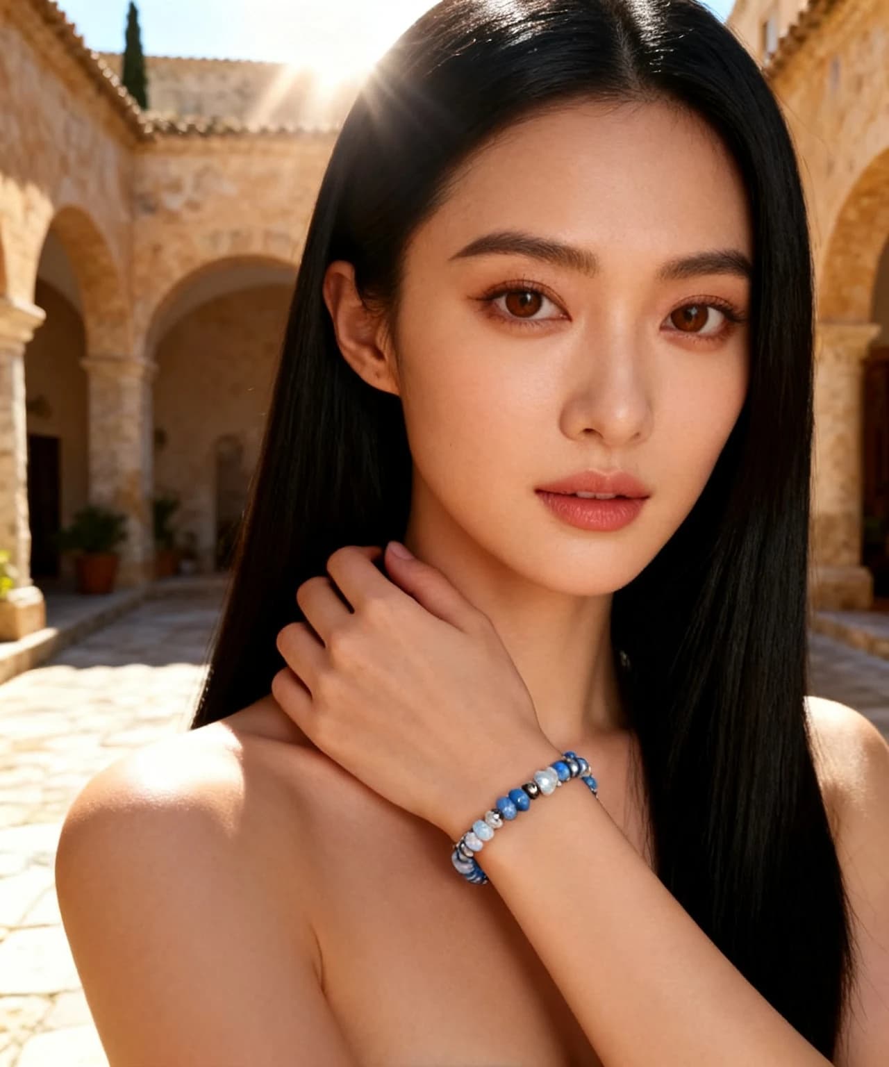 Bracciale elastico quarzo spugna azzurro e ematite silver — foto 1