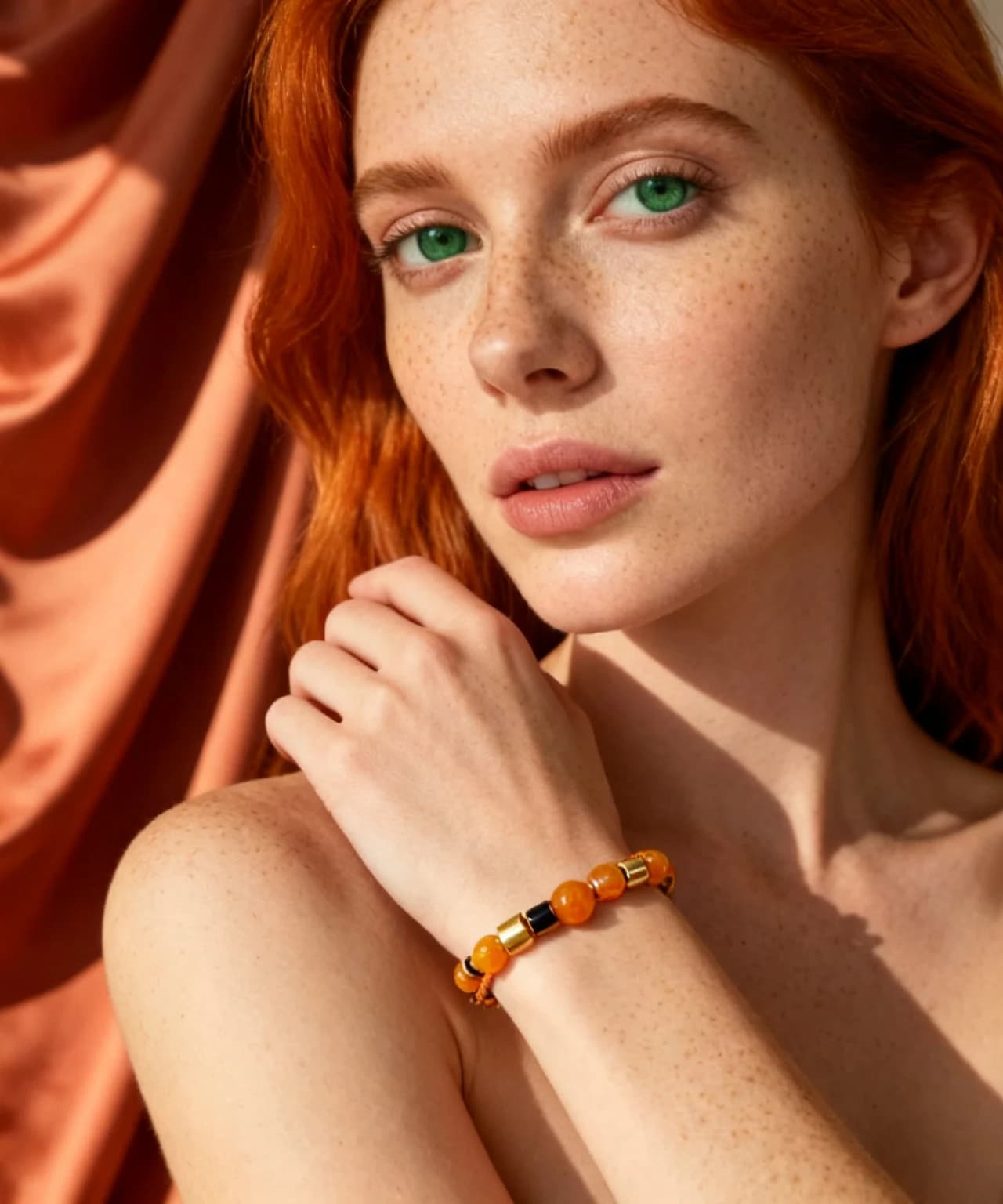 Bracciale elastico agata giallo-arancio e ematite dorata — foto 1