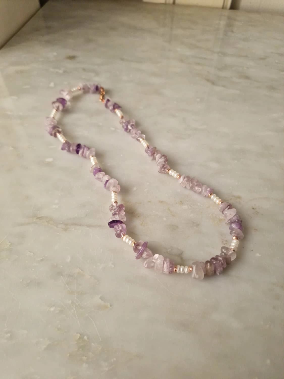 Collana ametista a chips, perle d'acqua dolce e ematite rosa — foto 2