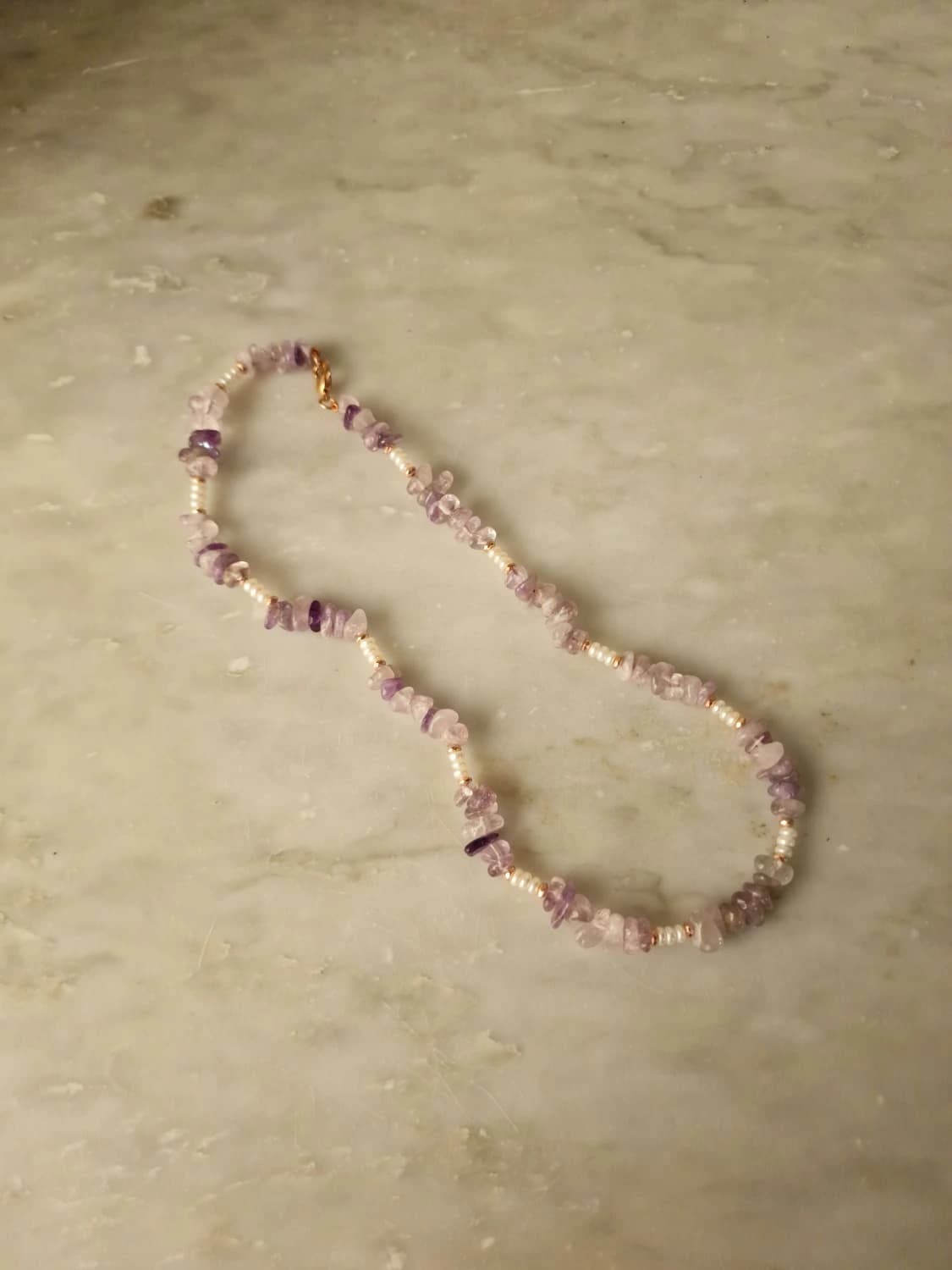 Collana ametista a chips, perle d'acqua dolce e ematite rosa — foto 4