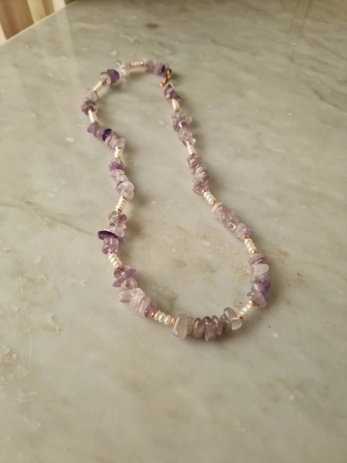 Collana ametista a chips, perle d'acqua dolce e ematite rosa — foto 5