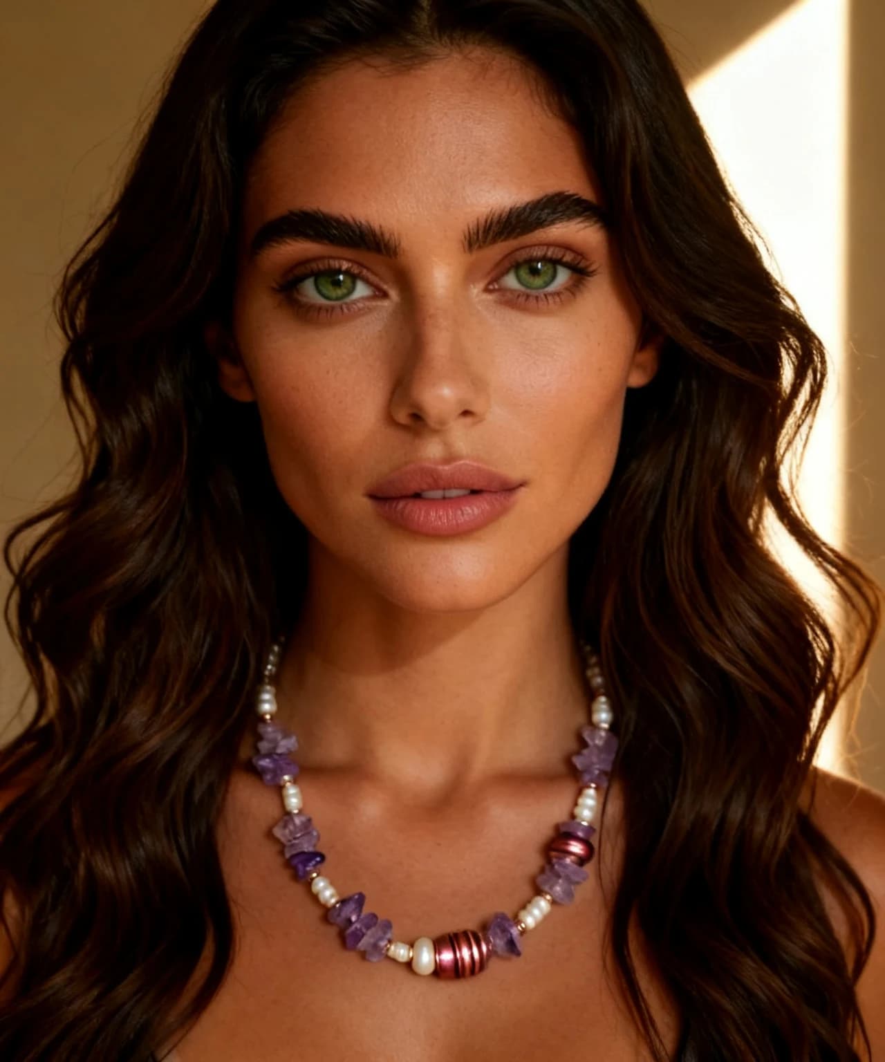 Collana ametista a chips, perle d'acqua dolce e ematite rosa — foto 1