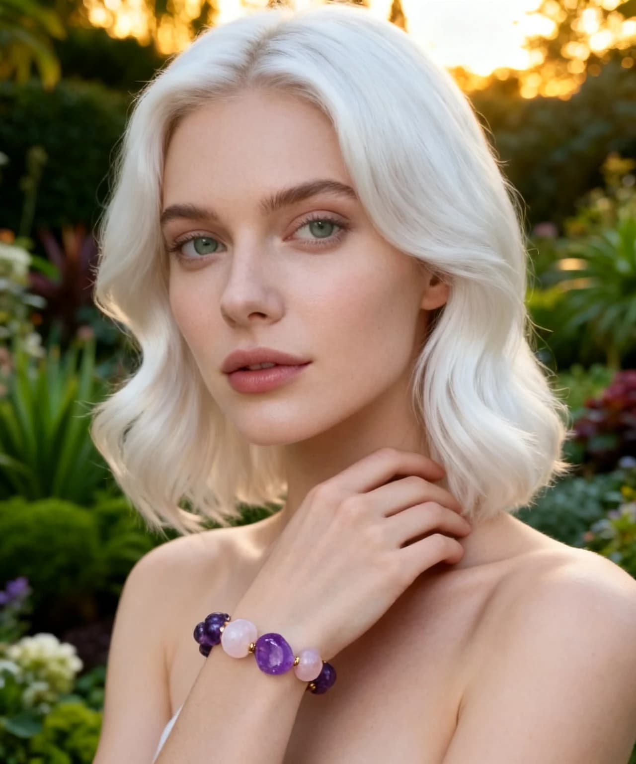 Bracciale elastico ametista, quarzo rosa e ematite rosé — foto 1