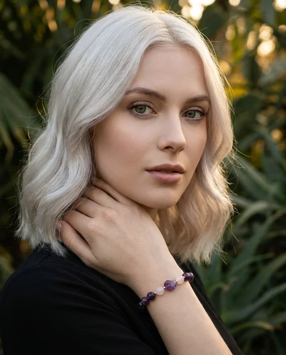 Bracciale elastico ametista, quarzo rosa e ematite rosé — foto 1