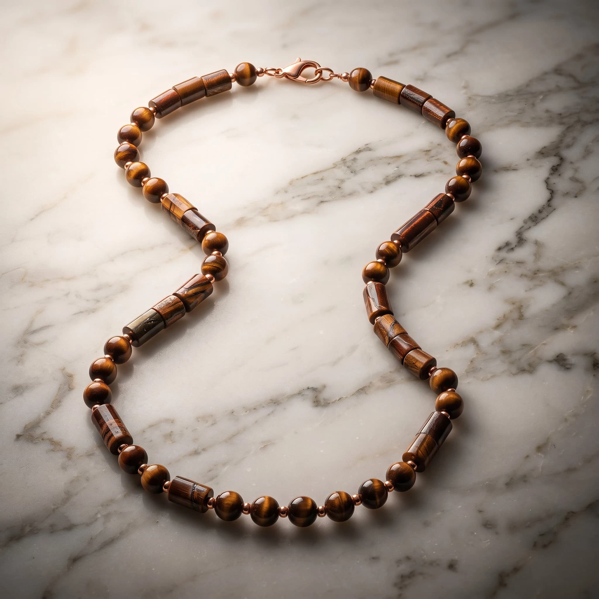 Collana occhio di tigre rosso e ematite rosé — foto 5