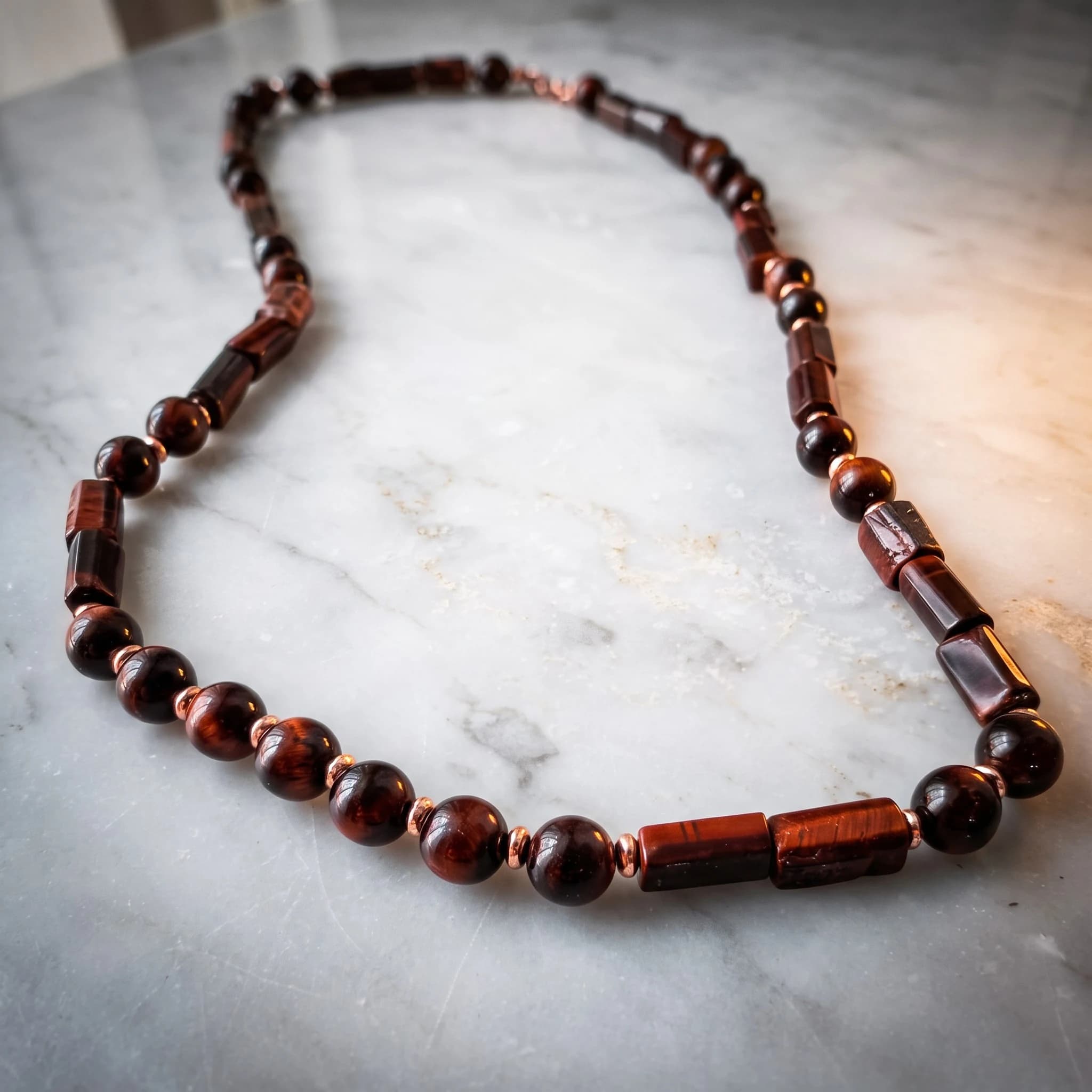 Collana occhio di tigre rosso e ematite rosé — foto 7