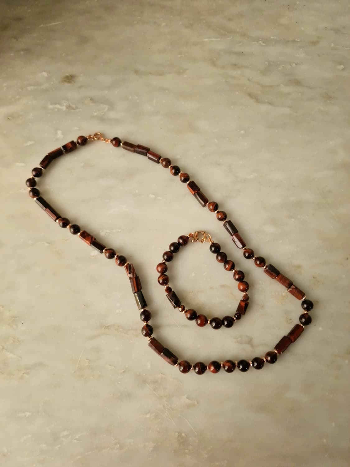 Collana occhio di tigre rosso e ematite rosé — foto 6