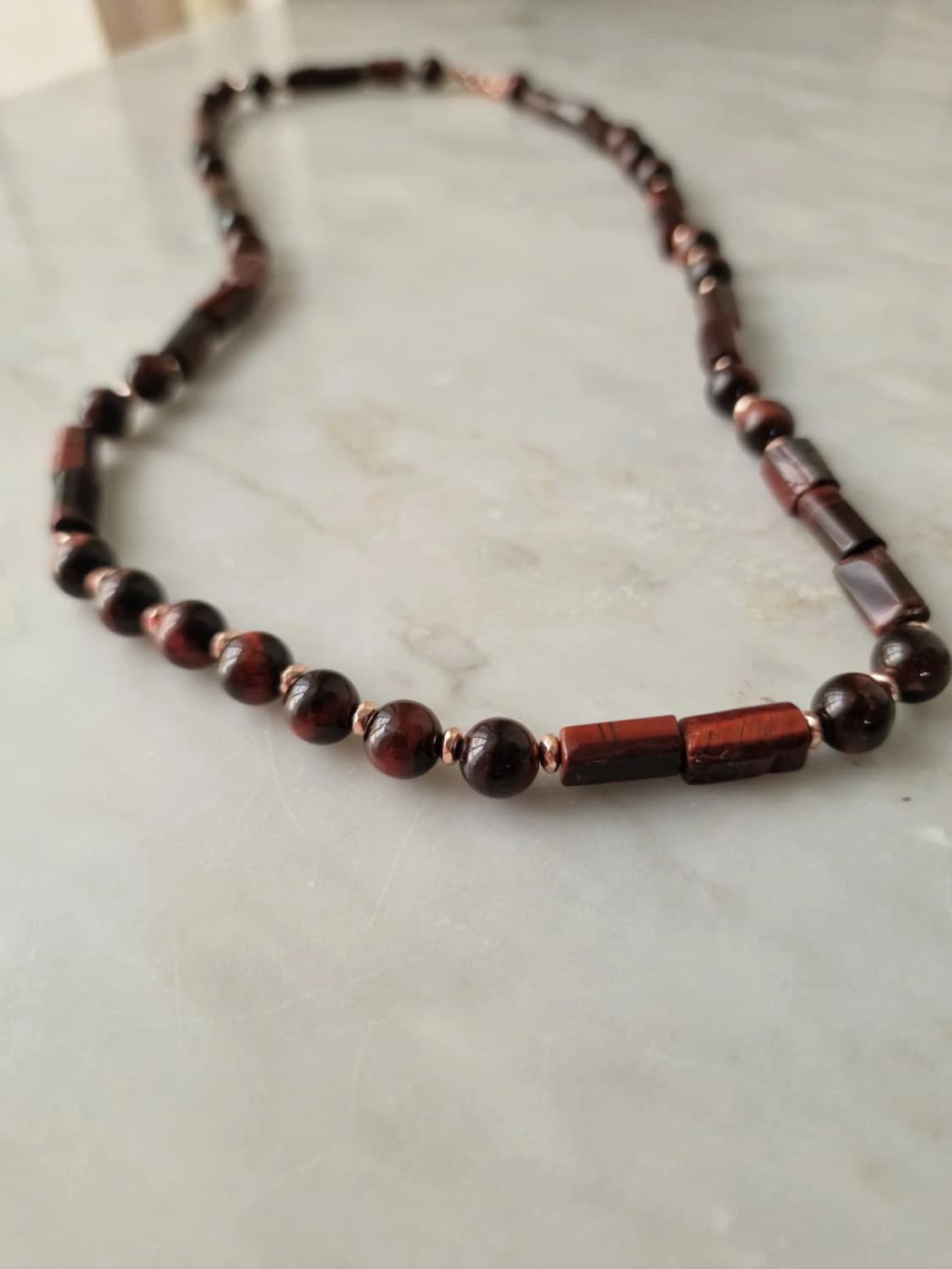 Collana occhio di tigre rosso e ematite rosé — foto 7