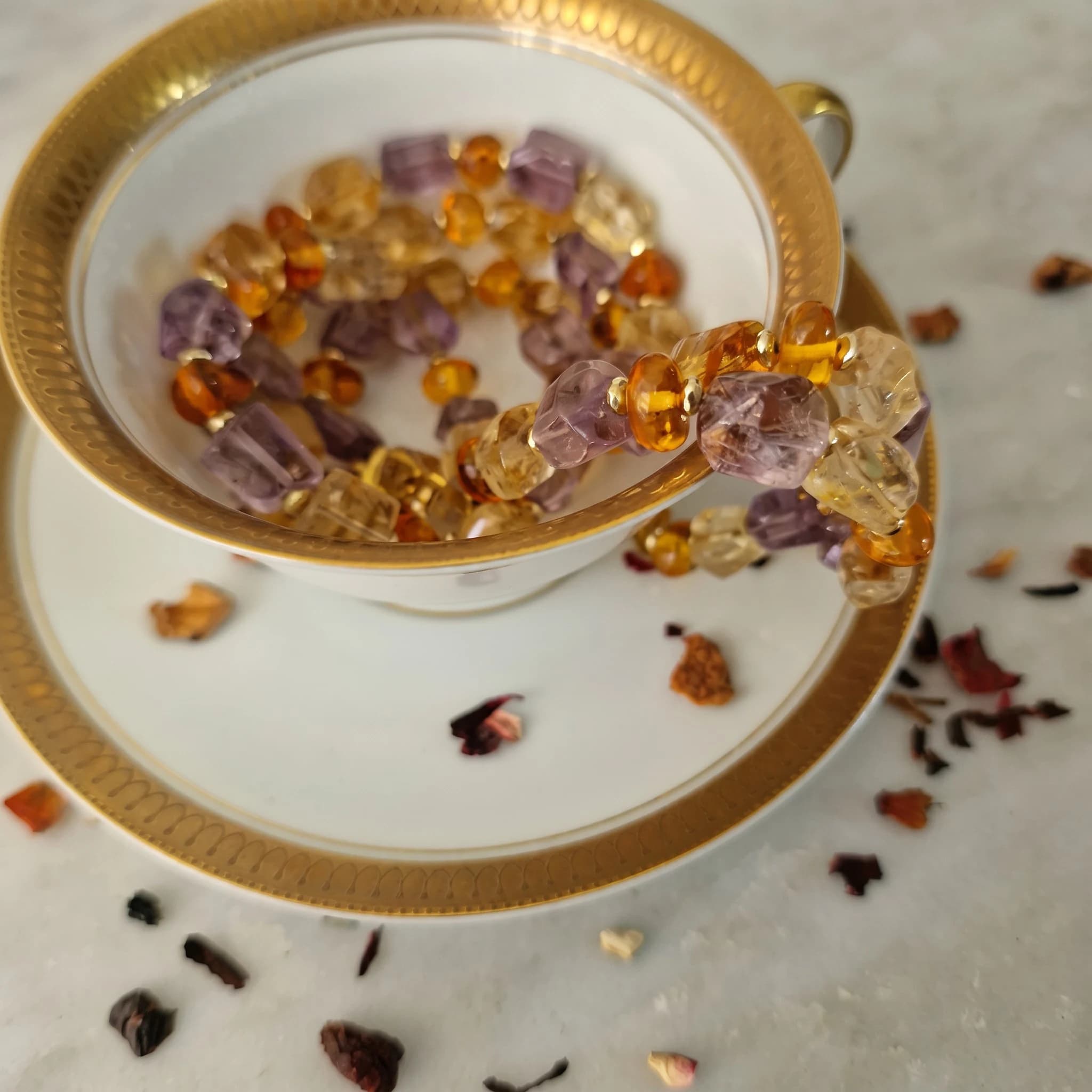 Collana ametrino (ametista e citrino) e ambra — foto 3